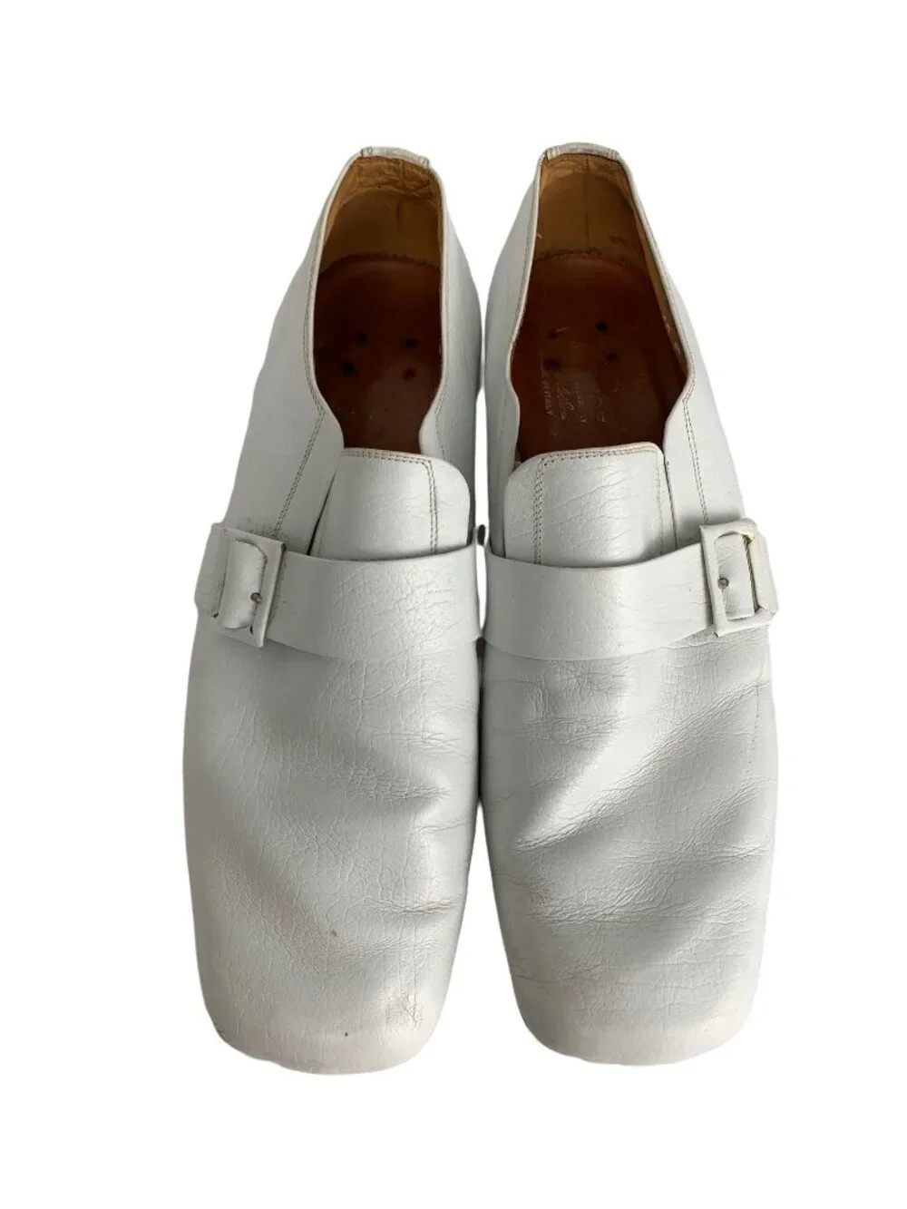 Vintage 60's Volare By Carlo Leoni Men's White Leather Buckle Shoes Size 10